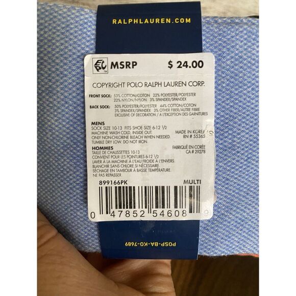 NWT‎ Polo Ralph Lauren Gray All Over Bear & Blue Solid Cotton Blend Socks 2-Pack - Picture 6 of 7